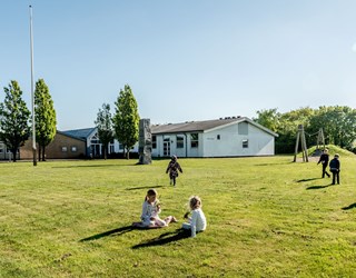Børn leger på græsplæne