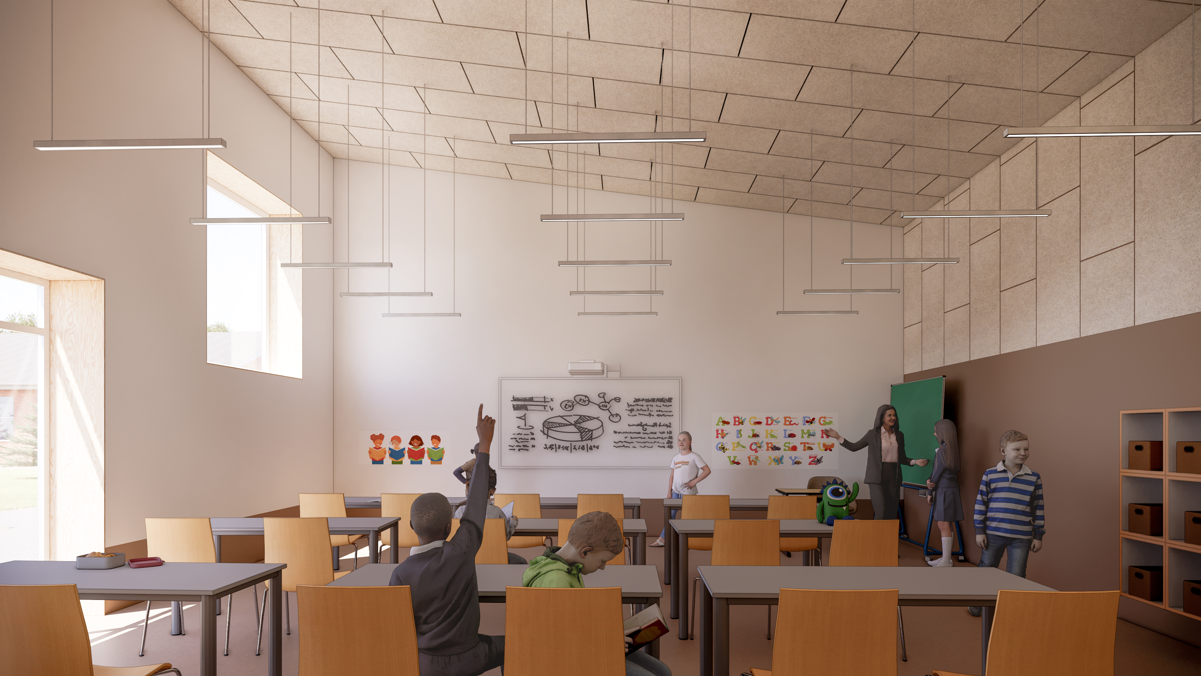 Et klasseværelse i den nye tilbygning på Nørhalne Skole