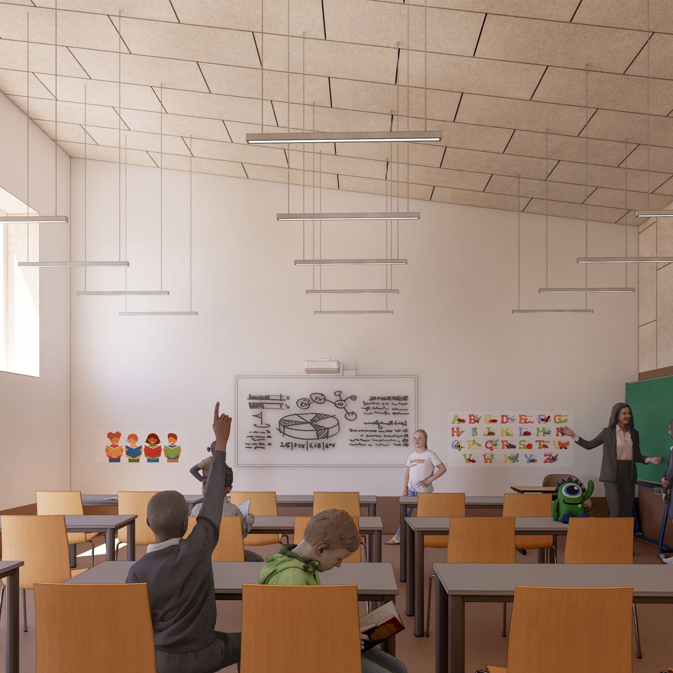 Et klasseværelse i den nye tilbygning på Nørhalne Skole