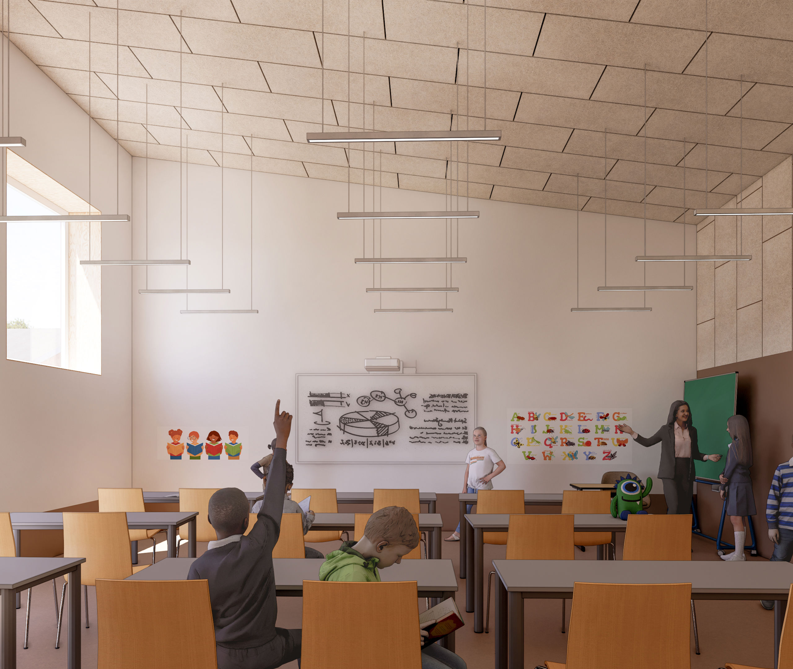 Et klasseværelse i den nye tilbygning på Nørhalne Skole