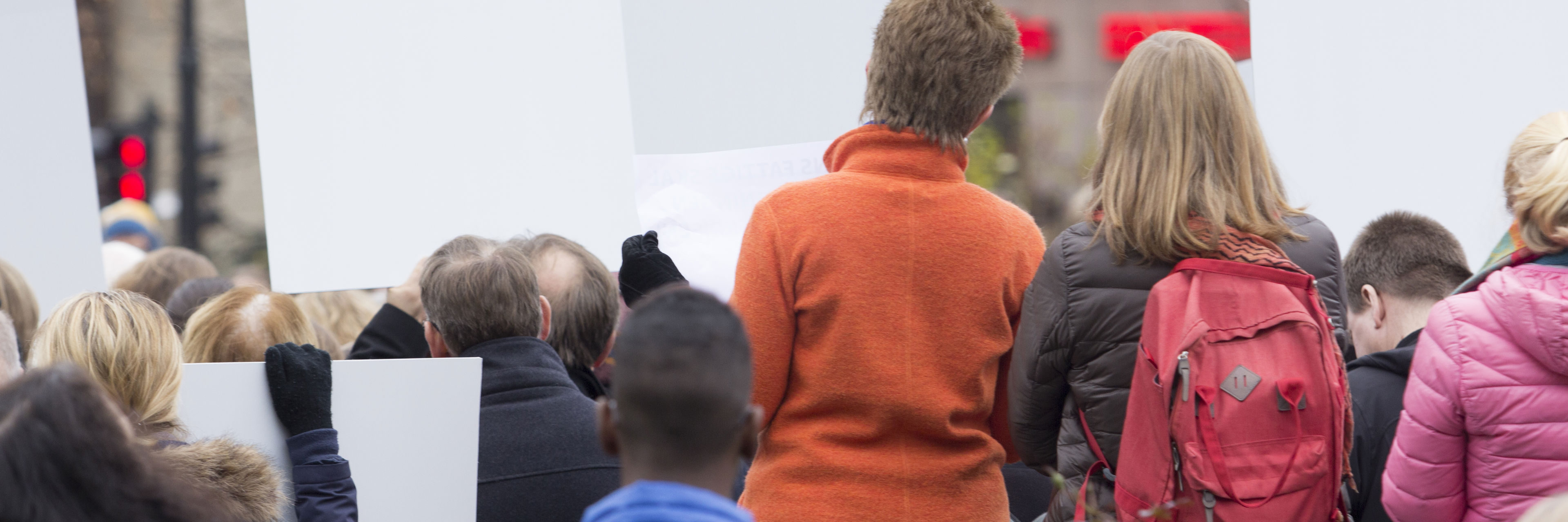 folk der deltager i demonstration set fra ryggen
