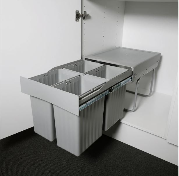 Sortering i spande i træk-ud skab