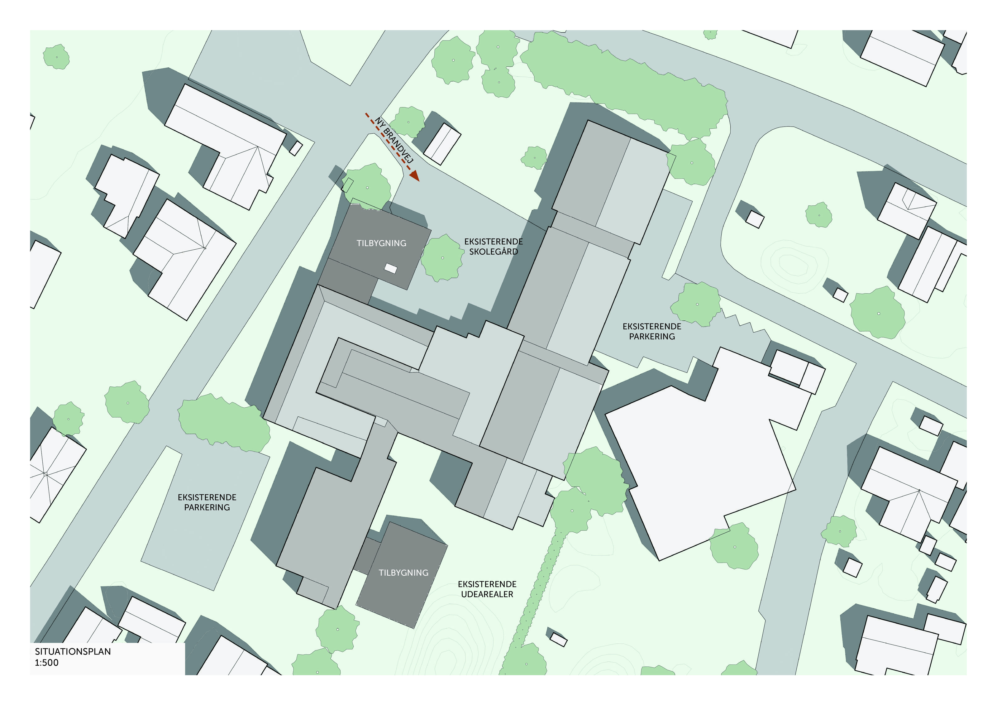 Kort over nybygninger på Nørhalne Skole
