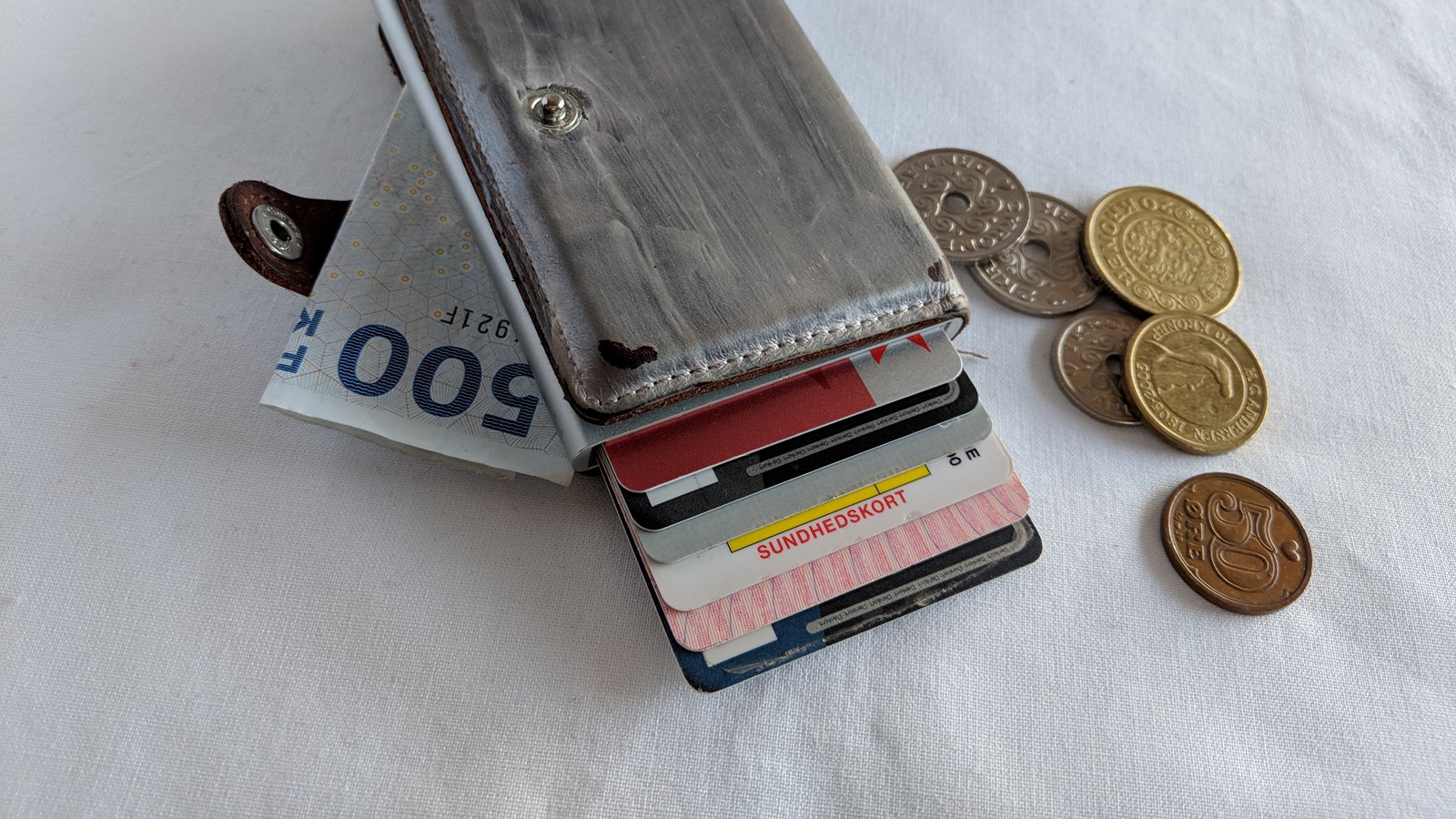 Tegnebog med diverse kort og penge