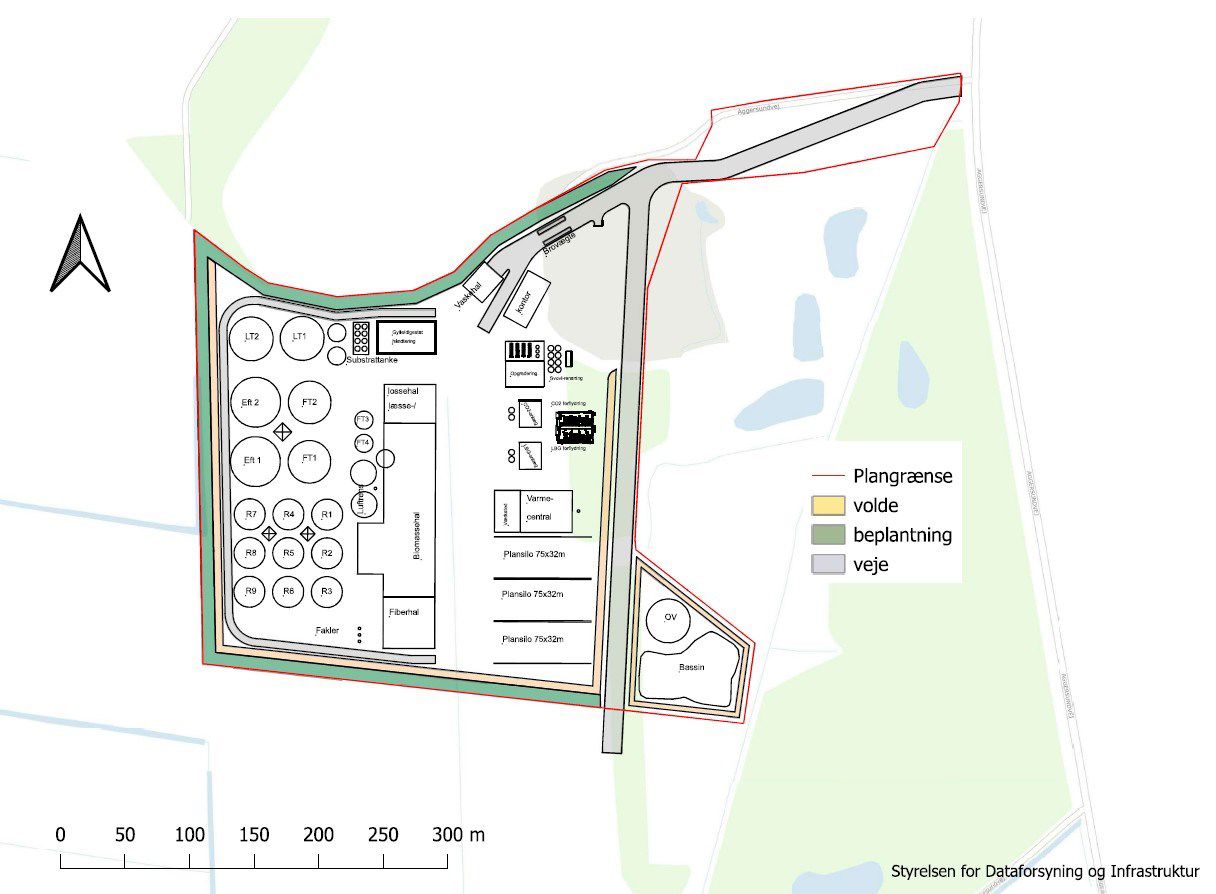 grafik der illustrere grænser, volde, beplantning og veje
