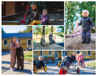 Glade børn på legepladsen ved Klim Fribørnehus