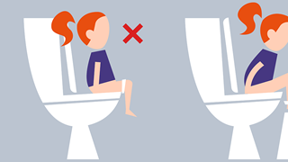 Illustration af små børns korrekte toiletstilling