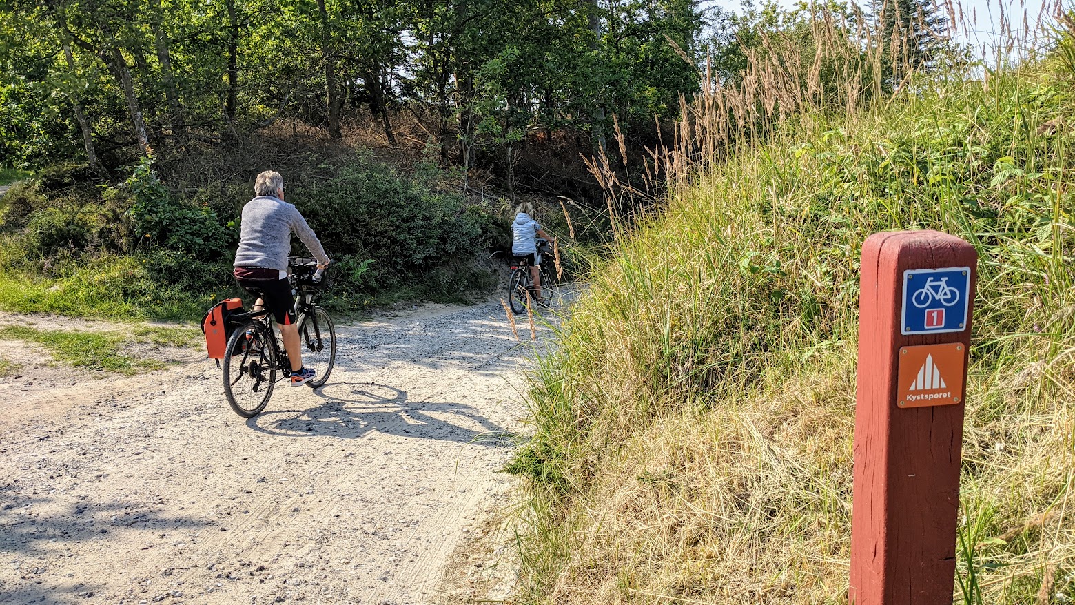 Personer cykler i naturskønt område