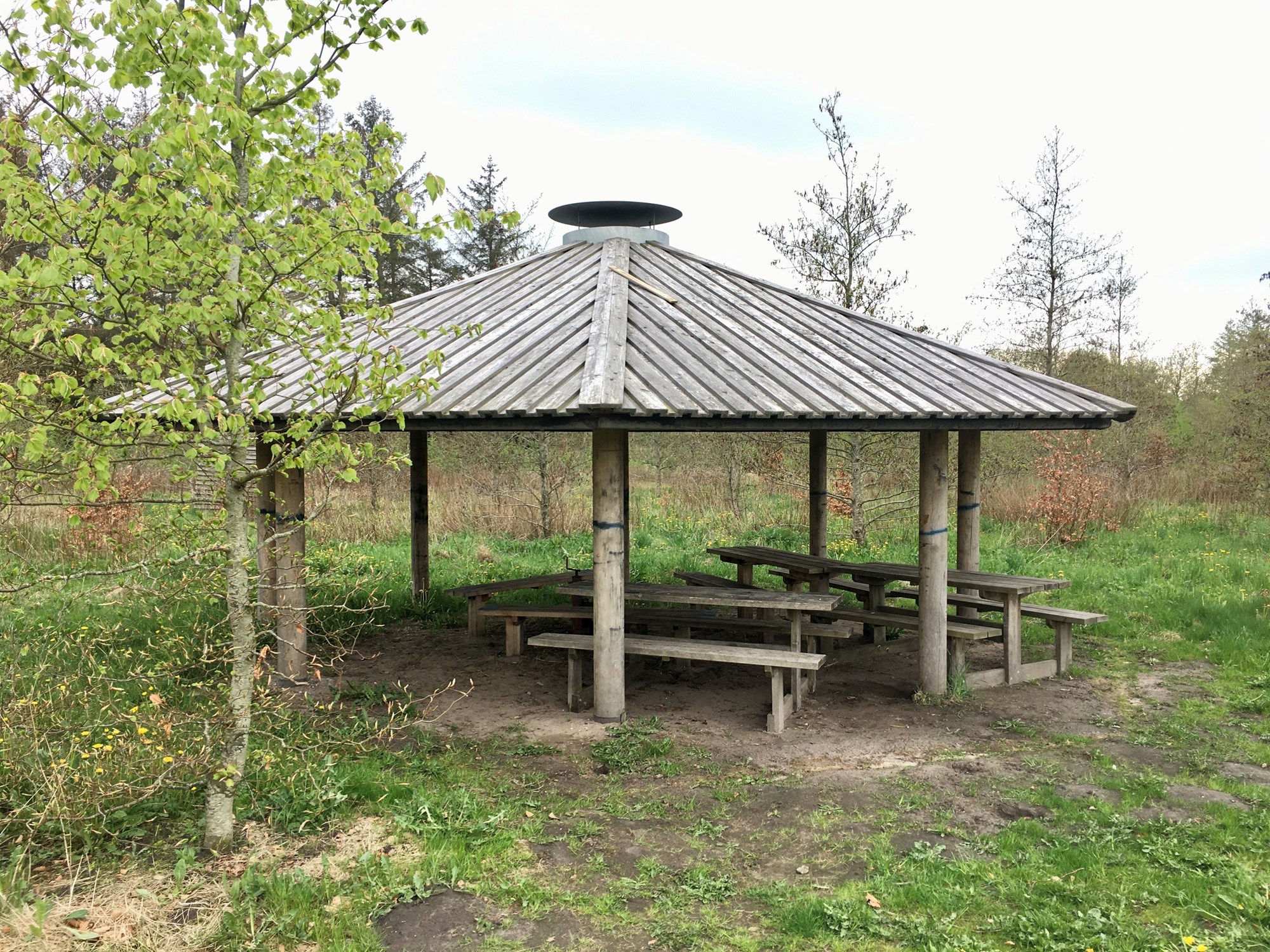 Bænke og borde under tag