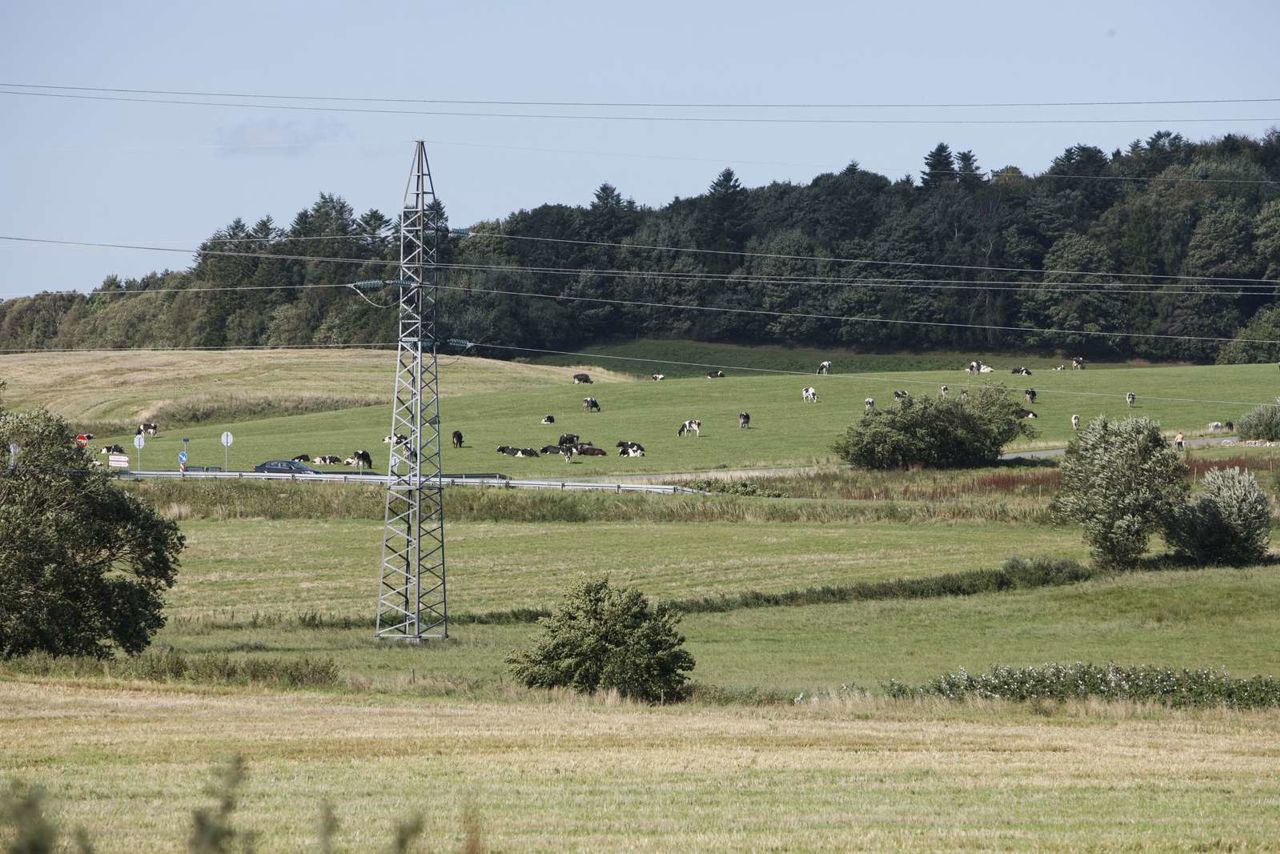 Elmast og ledninger i landskabet