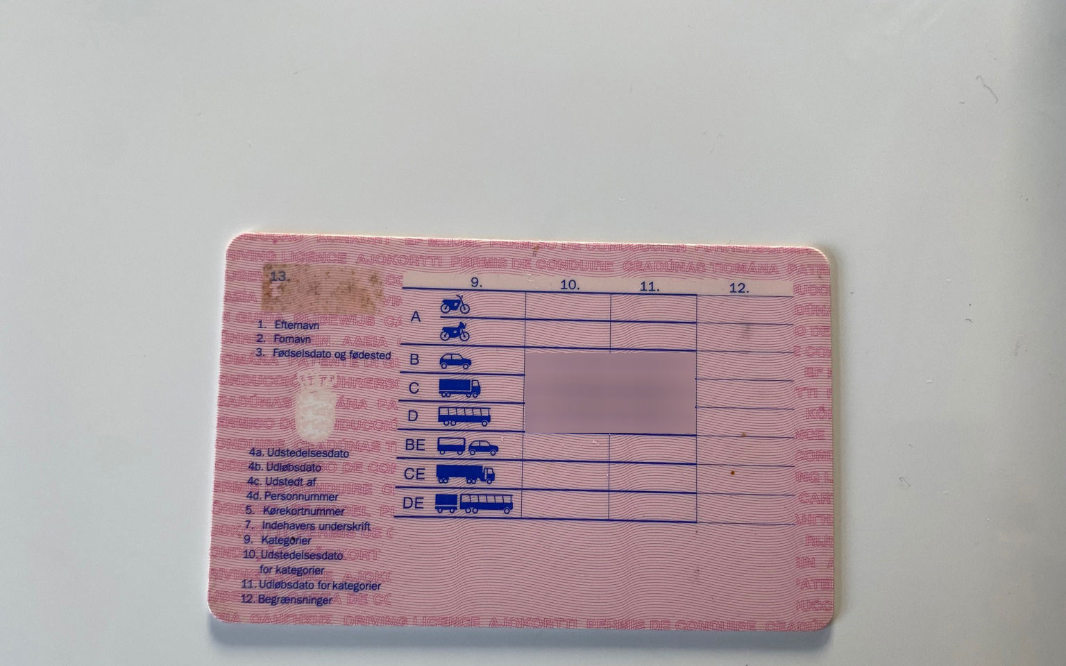 bagside af kørekort
