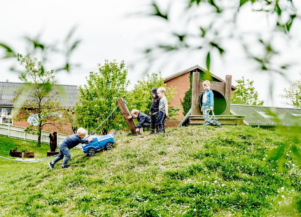 Små børn leger på bakke