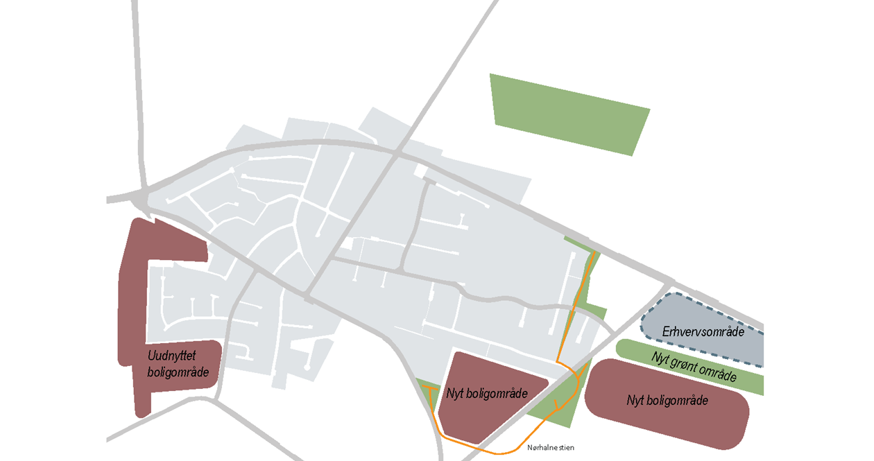 Kort over Nørhalne med nye boligområder